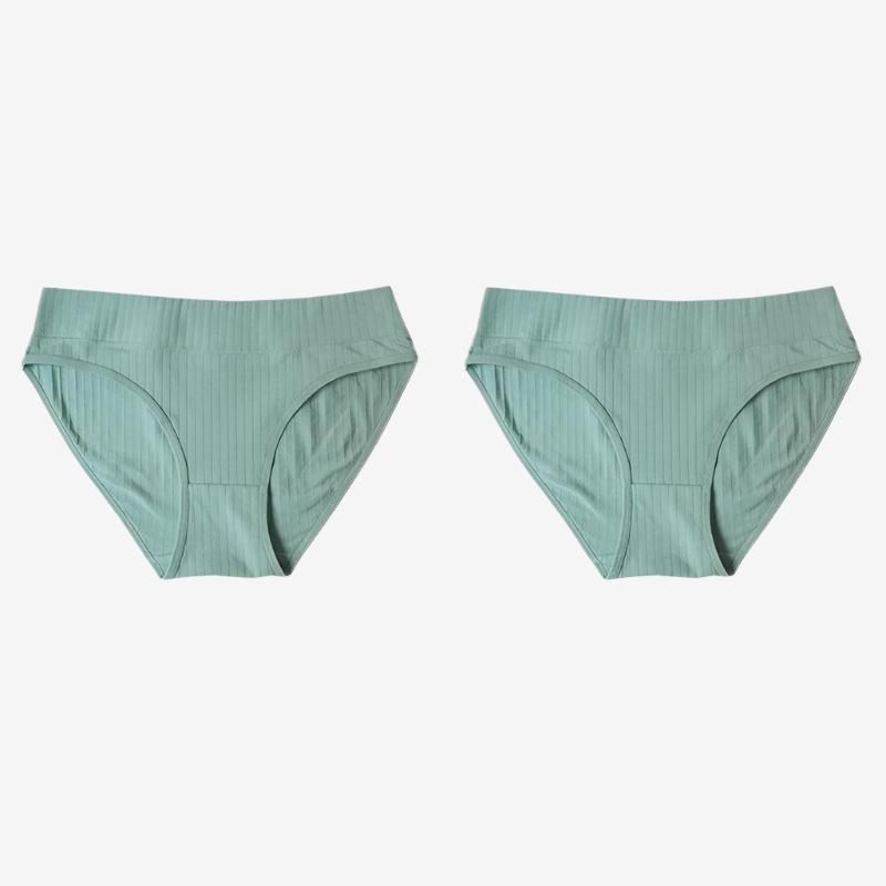 Green 2 Pieces Mid-Rise Seamless Cotton Panties Set