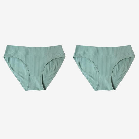 Green 2 Pieces Mid-Rise Seamless Cotton Panties Set