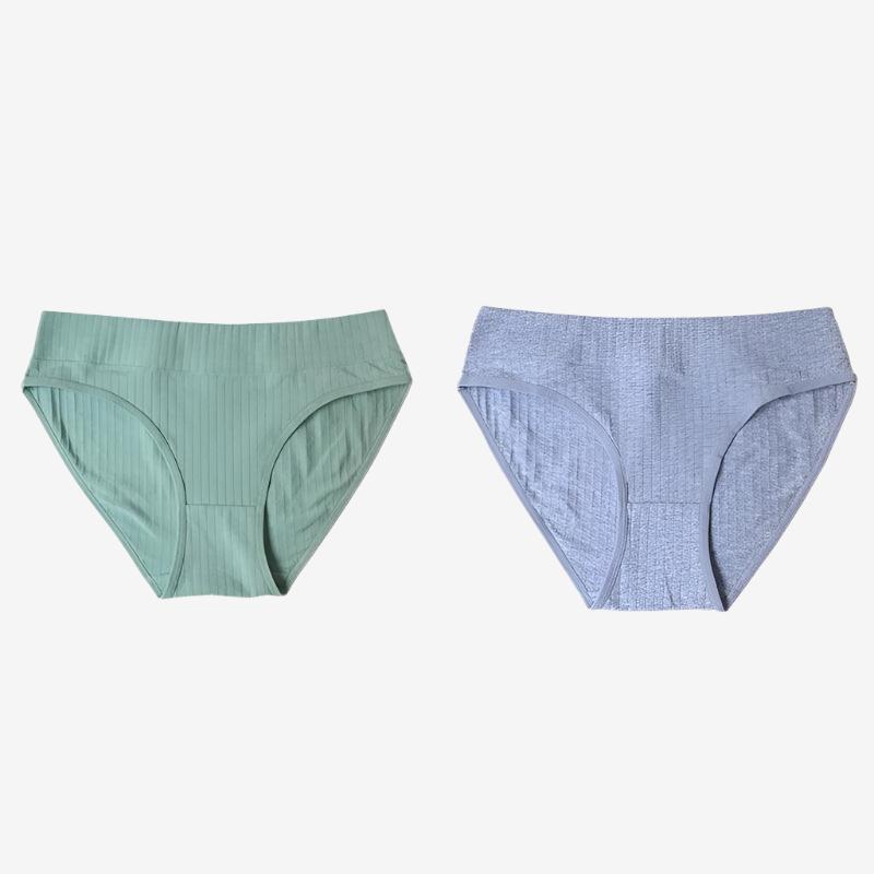 Green & Grey 2 Pieces Mid-Rise Seamless Cotton Panties Set