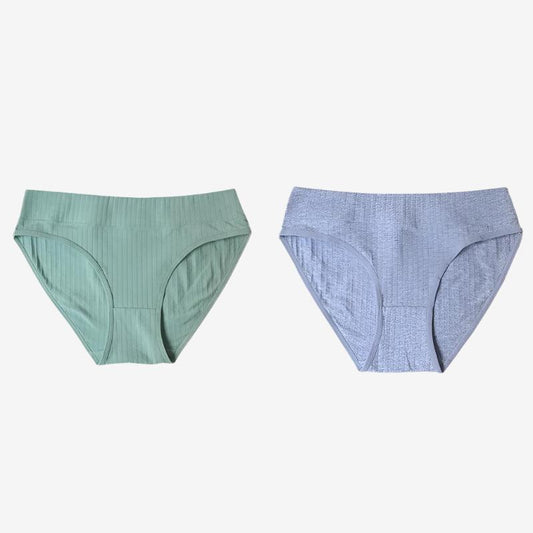 Green & Grey 2 Pieces Mid-Rise Seamless Cotton Panties Set