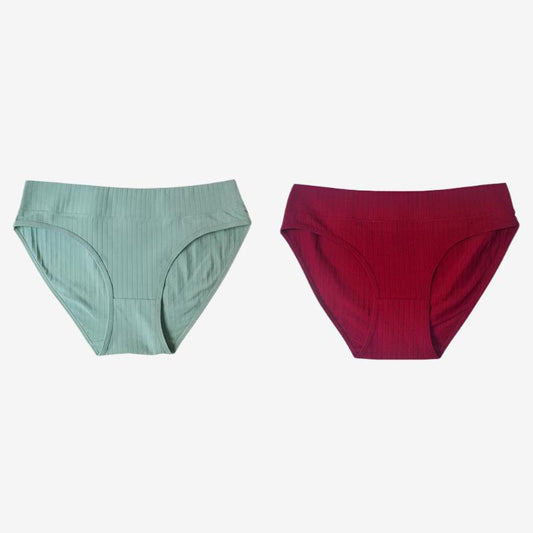 Green & Red 2 Pieces Mid-Rise Seamless Cotton Panties Set