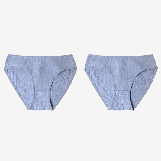 Grey 2 Pieces Mid-Rise Seamless Cotton Panties Set