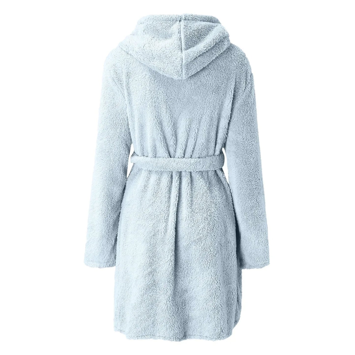 Velvet Skyblue Solid Hooded Bath Robe