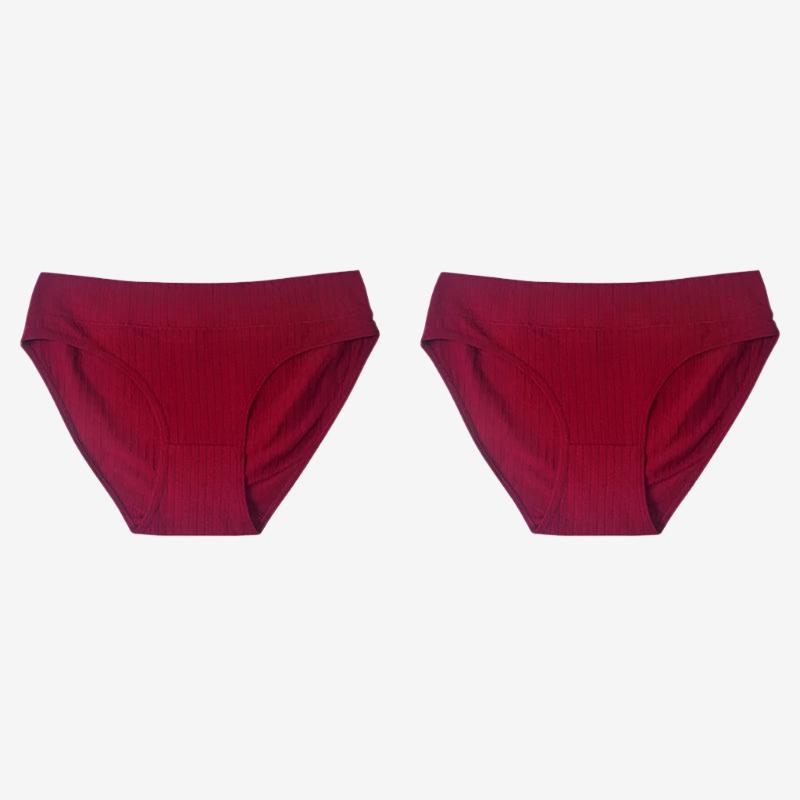 Red 2 Pieces Mid-Rise Seamless Cotton Panties Set