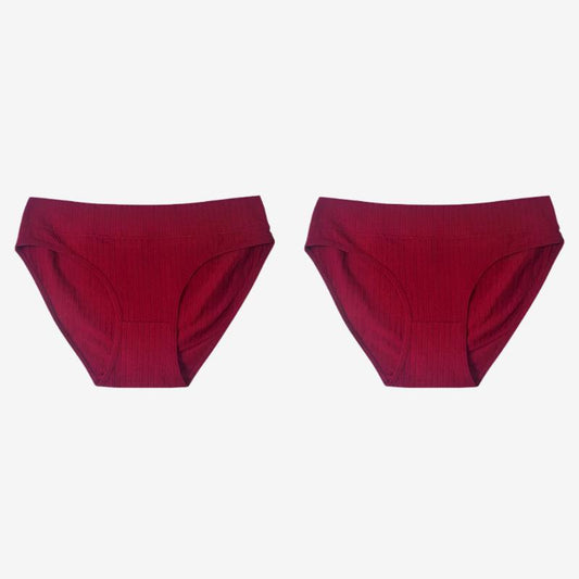 Red 2 Pieces Mid-Rise Seamless Cotton Panties Set