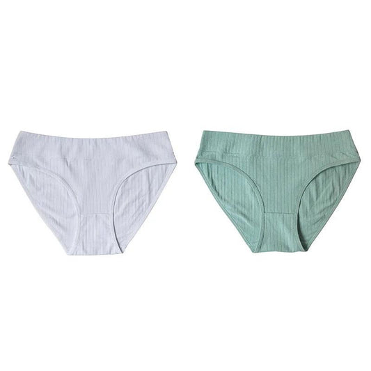 White & Green 2 Pieces Mid-Rise Seamless Cotton Panties Set