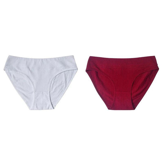 White & Red 2 Pieces Mid-Rise Seamless Cotton Panties Set