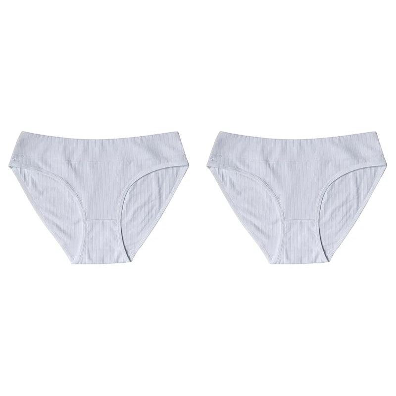 White 2 Pieces Mid-Rise Seamless Cotton Panties Set